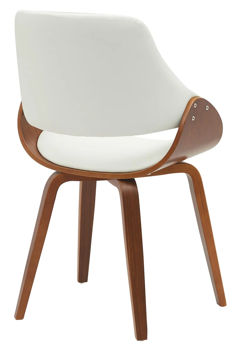 Chaise de salle à manger x1 design scandinave en bois courbé noyer et similicuir blanc 10_0007537