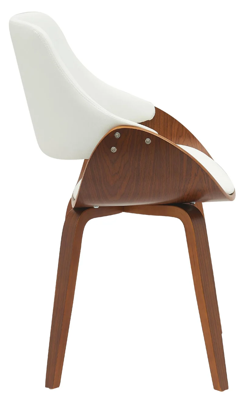 Chaise de salle à manger x1 design scandinave en bois courbé noyer et similicuir blanc 10_0007537