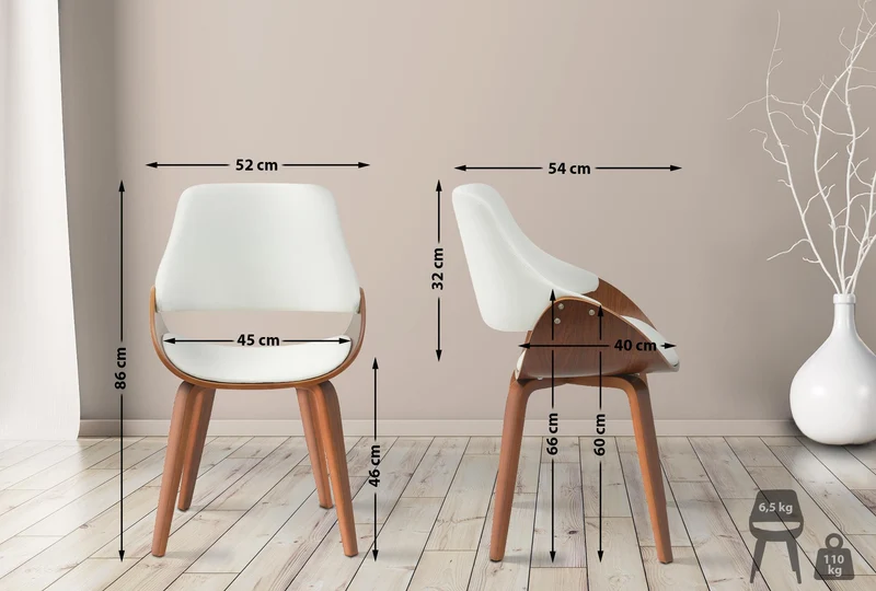Chaise de salle à manger x1 design scandinave en bois courbé noyer et similicuir blanc 10_0007537