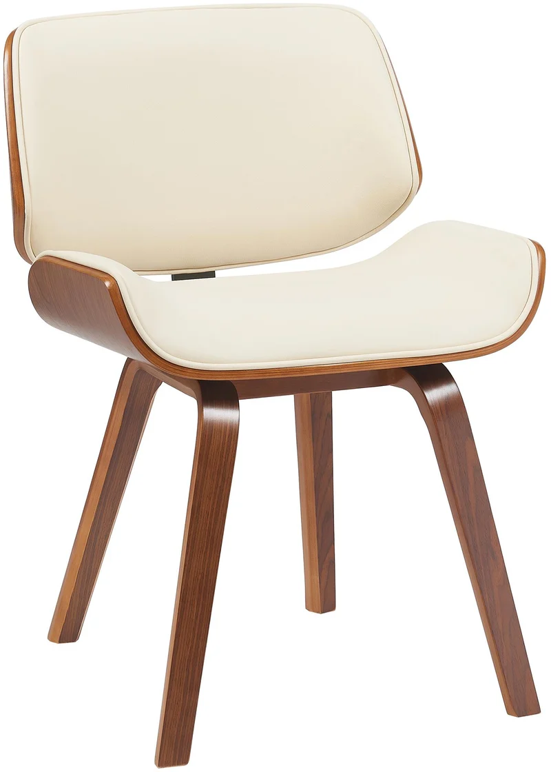 Chaise de salle à manger x1 style moderne rétro en PVC crème assise en bois courbé couleur noyer 10_0007512