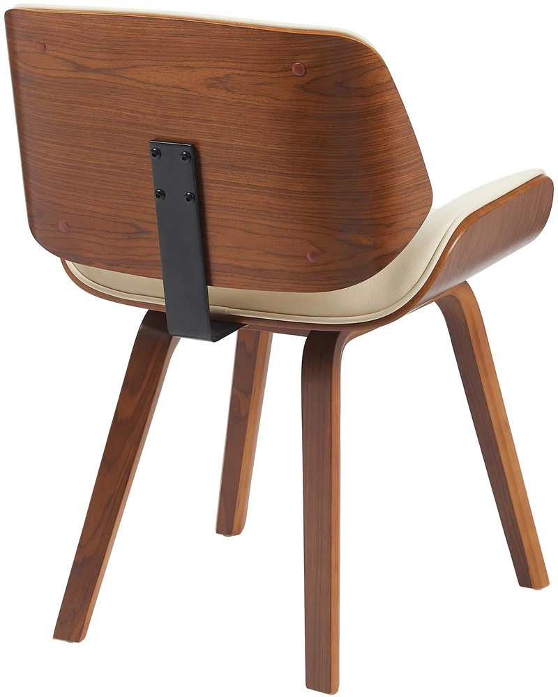 Chaise de salle à manger x1 style moderne rétro en PVC crème assise en bois courbé couleur noyer 10_0007512