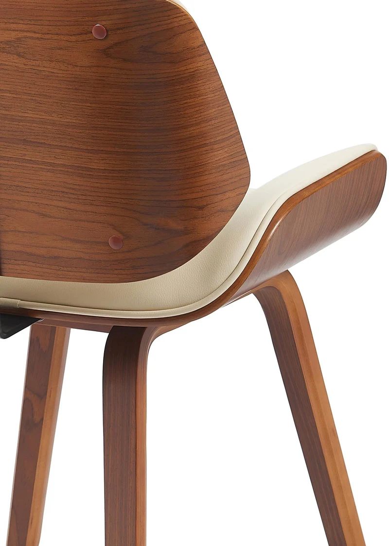 Chaise de salle à manger x1 style moderne rétro en PVC crème assise en bois courbé couleur noyer 10_0007512