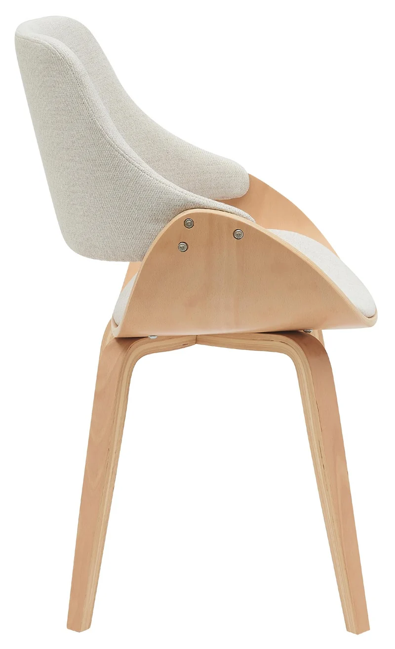 Chaise de salle à manger x1 design scandinave en bois courbé clair et tissu crème 10_0007425