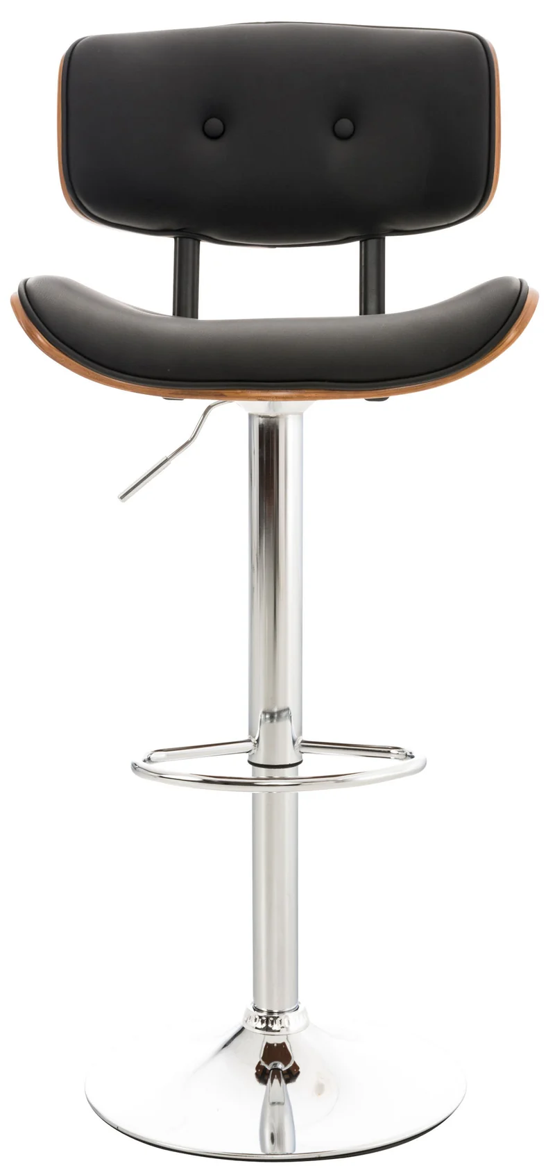 Tabouret de bar chaise de bar x1 capitonné en PVC noir et bois couleur noyer pieds en métal chromé 10_0005373