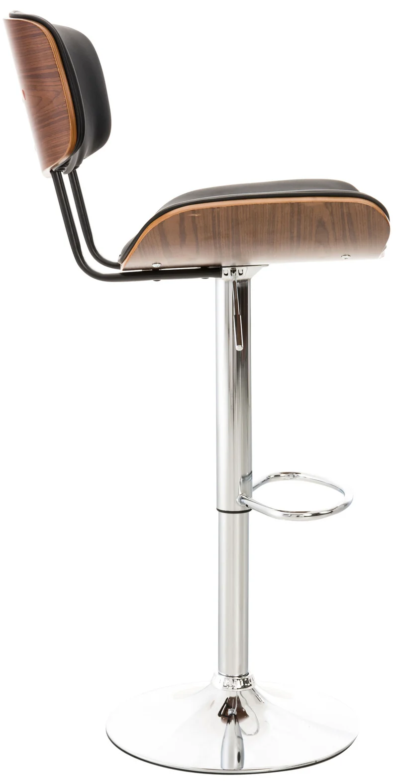 Tabouret de bar chaise de bar x1 capitonné en PVC noir et bois couleur noyer pieds en métal chromé 10_0005373
