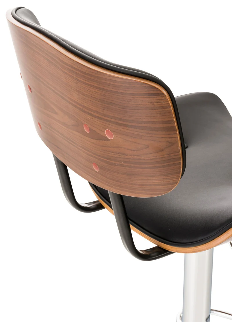 Tabouret de bar chaise de bar x1 capitonné en PVC noir et bois couleur noyer pieds en métal chromé 10_0005373