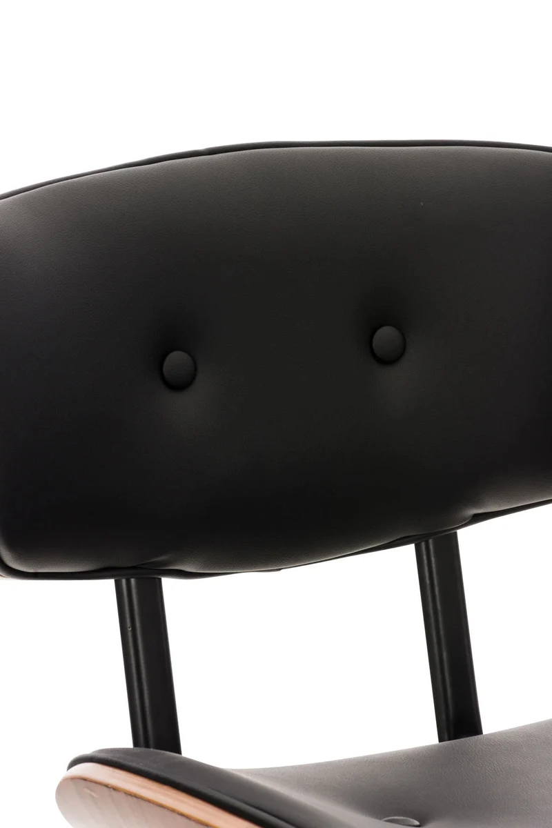 Tabouret de bar chaise de bar x1 capitonné en PVC noir et bois couleur noyer pieds en métal chromé 10_0005373