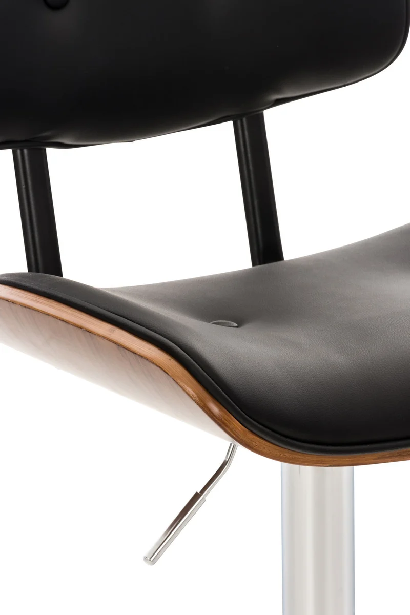 Tabouret de bar chaise de bar x1 capitonné en PVC noir et bois couleur noyer pieds en métal chromé 10_0005373