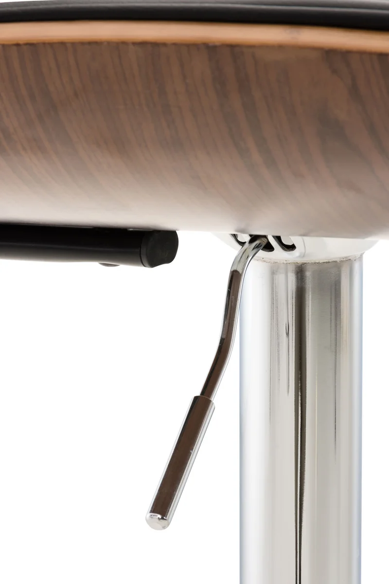 Tabouret de bar chaise de bar x1 capitonné en PVC noir et bois couleur noyer pieds en métal chromé 10_0005373