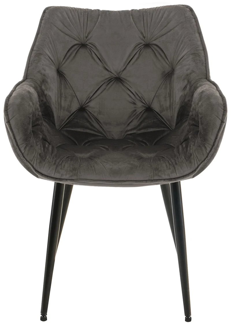 Lot de 2 chaises de salle à manger coutures décoratives en velours anthracite et pieds en métal noir 10_0007462