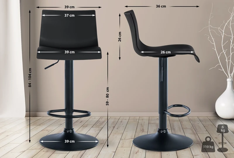 Lot de 2 tabourets de bar design simple avec repose-pieds en plastique noir pieds en métal noir 10_0004047