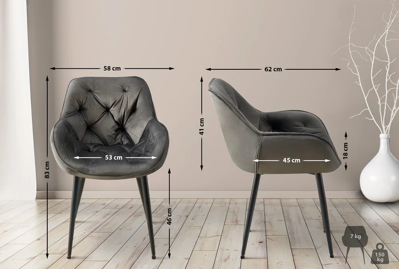 Chaise de salle à manger x1 design et moderne assise en velours anthracite et pieds en métal noir 10_0001495