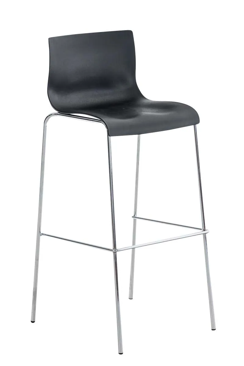 Lot de 2 tabourets de bar en tissu plastique noir cadre métallique chromé à quatre pieds style chic et moderne 10_0005566