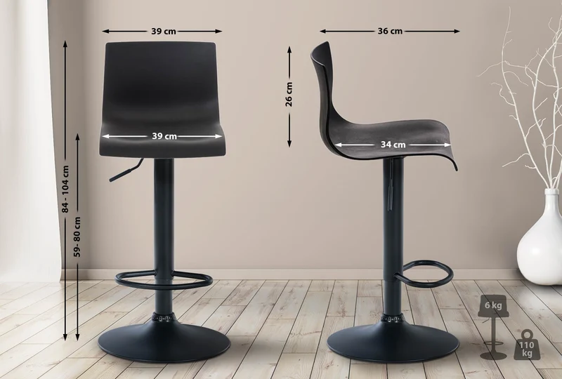 Tabouret de bar avec repose-pieds pivotant dossier incurvé en plastique noir et métal noir 10_0004933