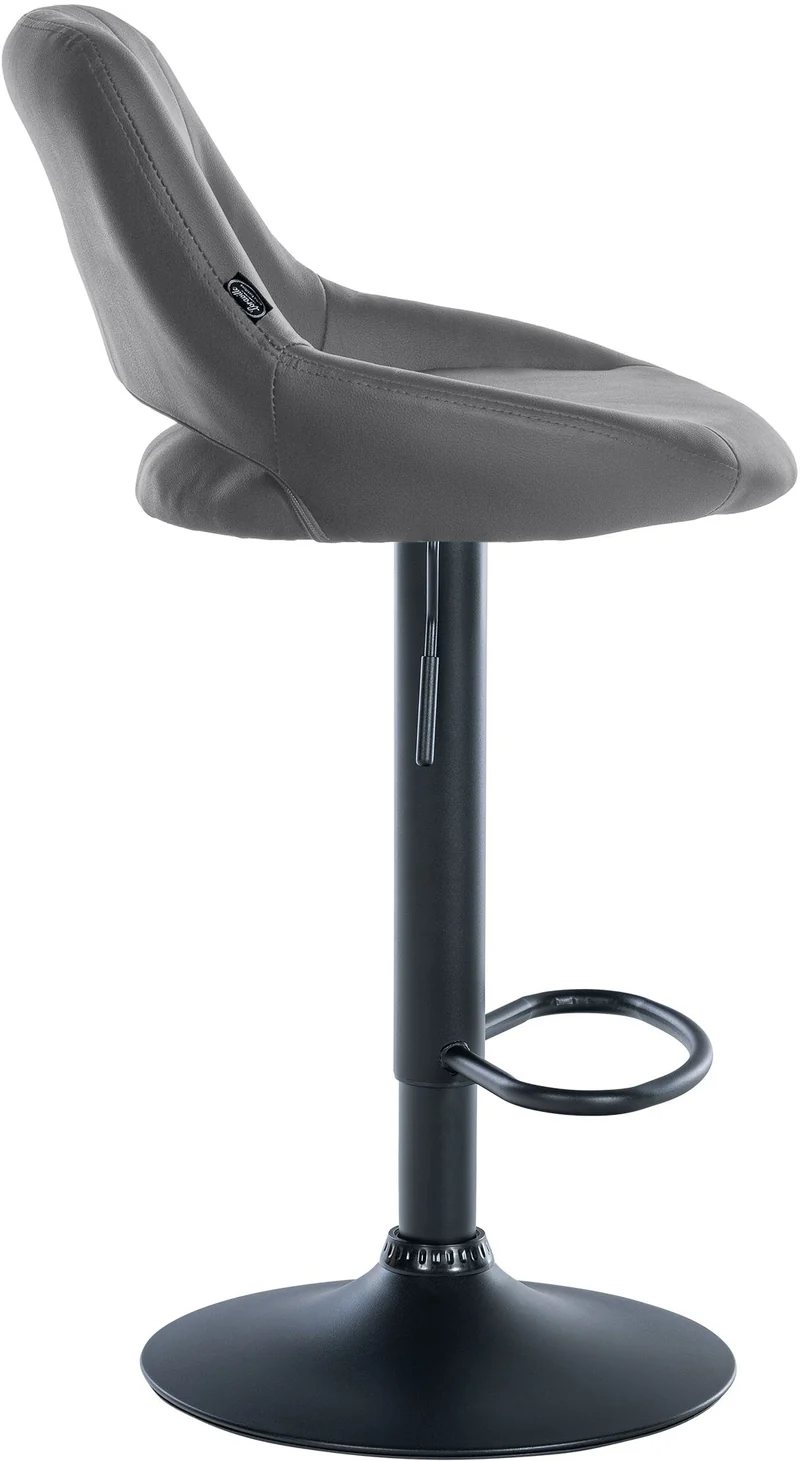 Tabouret de bar x1 avec repose-pieds pivotant et réglable en similicuir gris et métal noir 10_0006329