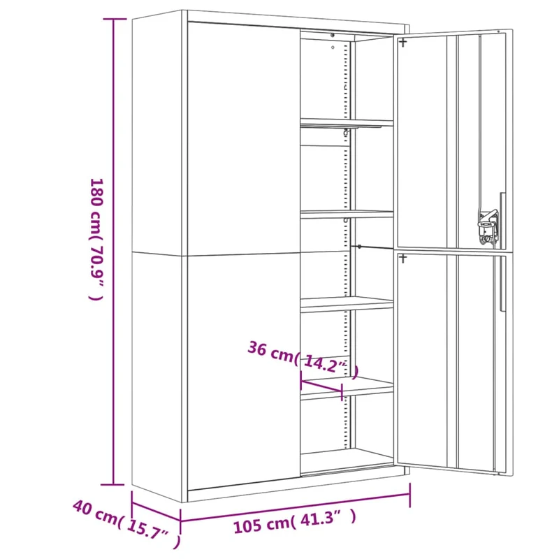 Caissons à tiroirs meuble de bureau 4 étagères 105 x 40 x 180 cm en acier blanc DEC024519