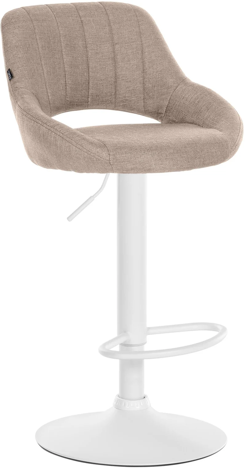 Tabouret de bar x1 réglable en hauteur en tissu taupe dossier ajouré et pied métal blanc 10_0005724