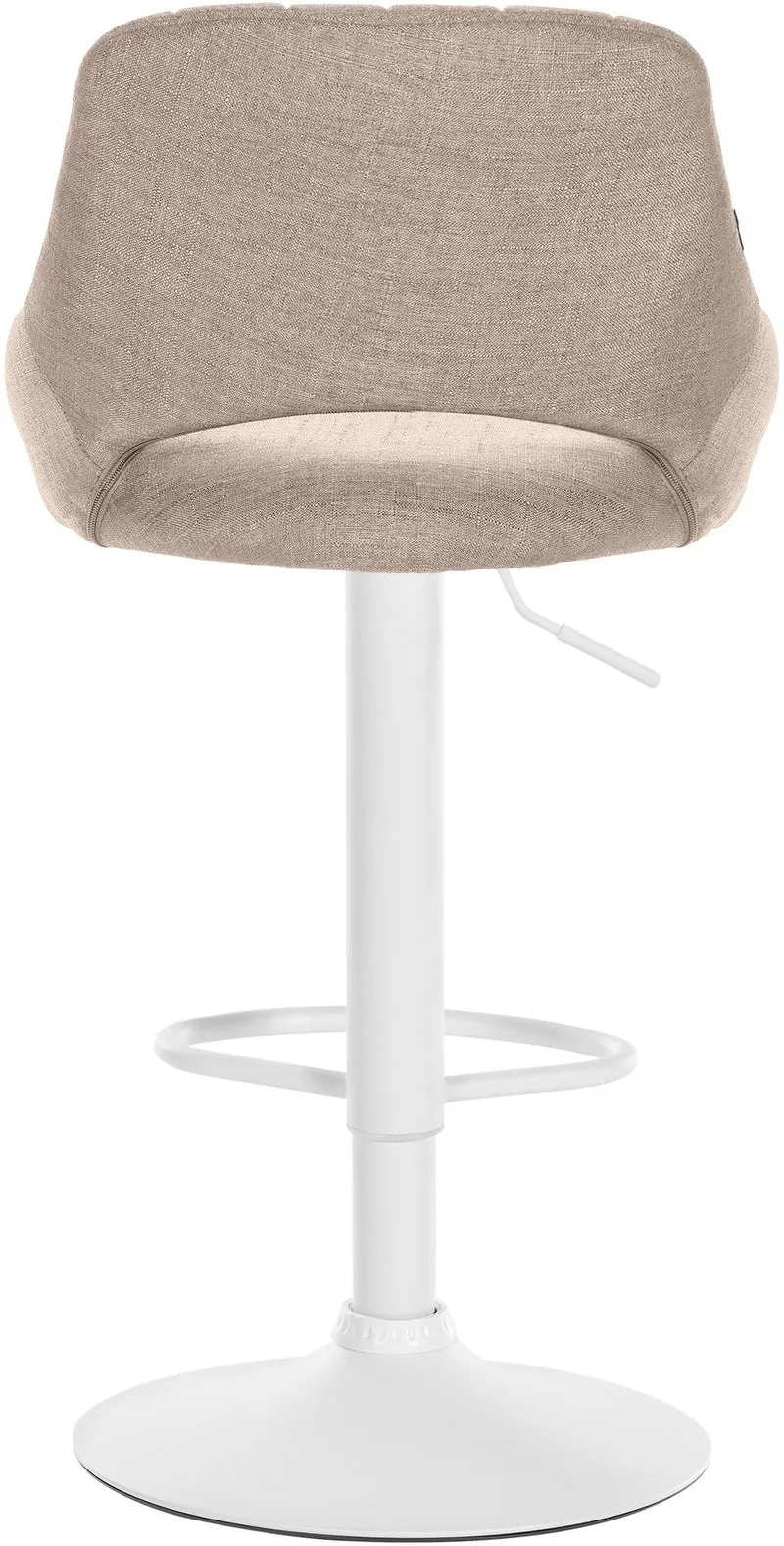 Tabouret de bar x1 réglable en hauteur en tissu taupe dossier ajouré et pied métal blanc 10_0005724