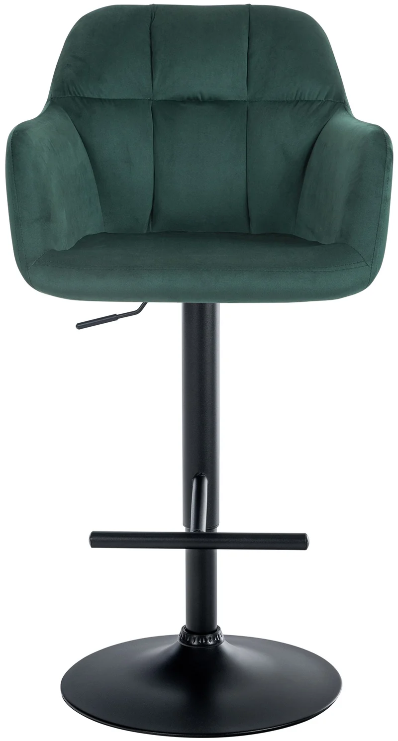 Tabouret de bar chaise haute x1 fonction rotation 360° en velours vert avec coutures décoratives piètement métal noir 10_0005270