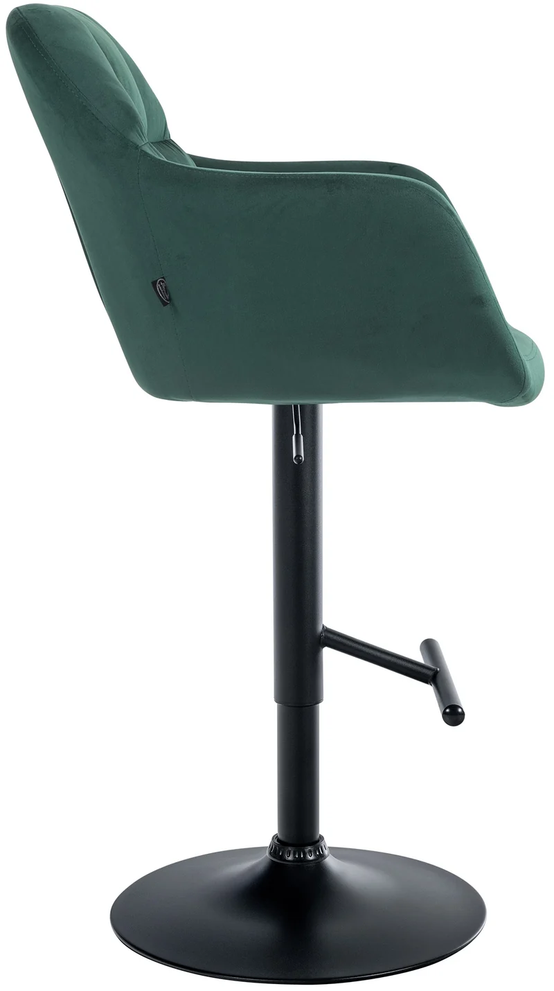 Tabouret de bar chaise haute x1 fonction rotation 360° en velours vert avec coutures décoratives piètement métal noir 10_0005270