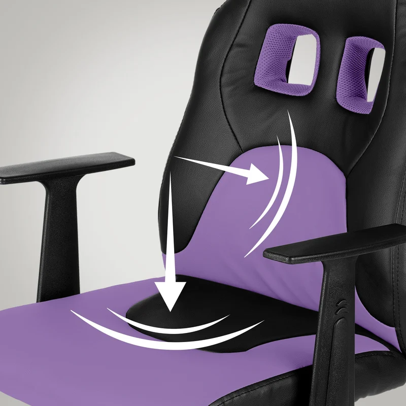 Chaise de bureau sur roulettes pivotant pour enfants en PVC noir / violet et plastique 10_0002726