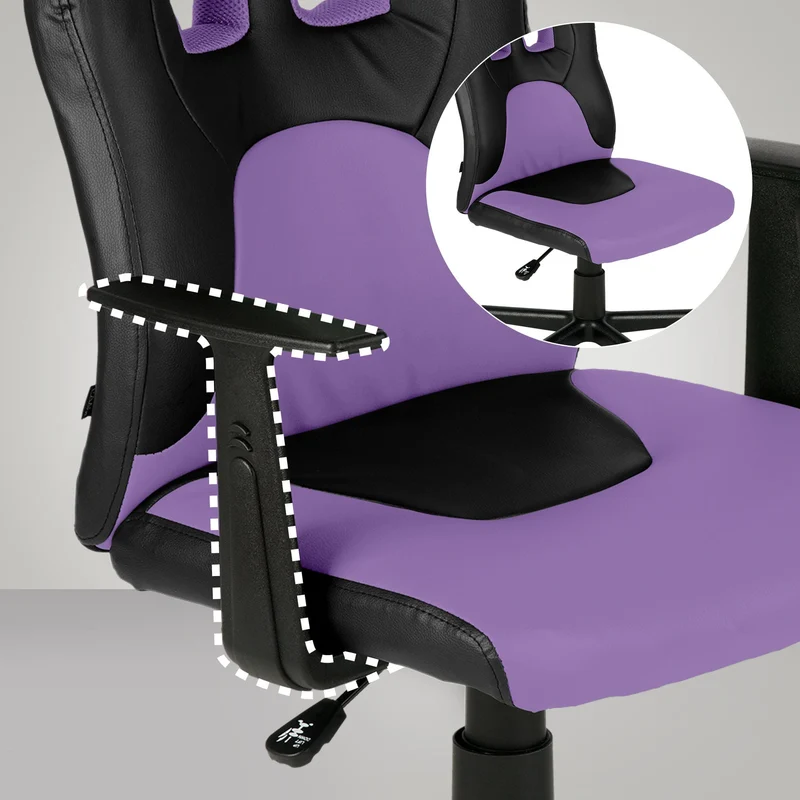 Chaise de bureau sur roulettes pivotant pour enfants en PVC noir / violet et plastique 10_0002726