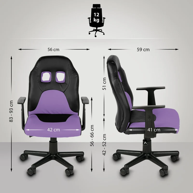 Chaise de bureau sur roulettes pivotant pour enfants en PVC noir / violet et plastique 10_0002726