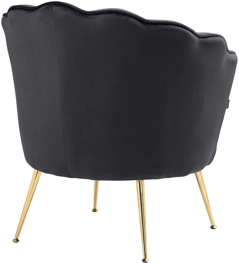 Fauteuil lounge chaise de chaise rembourrée avec coutures décoratives revêtement en velours noir et pieds métal doré FAL101558