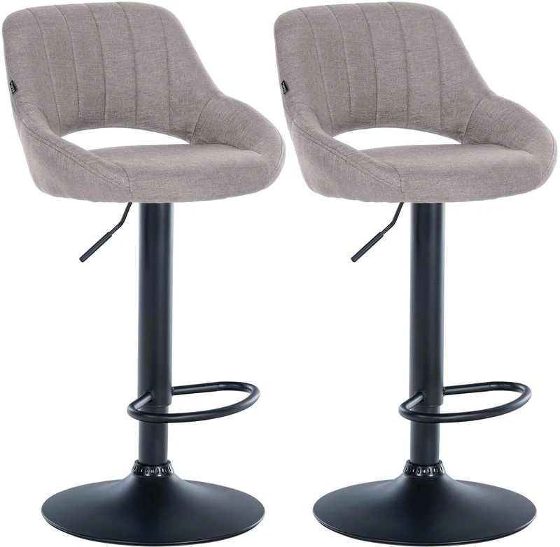 Lot de 2 tabourets de bar réglables en tissu gris dossier ajouré et pied métal noir 10_0006337