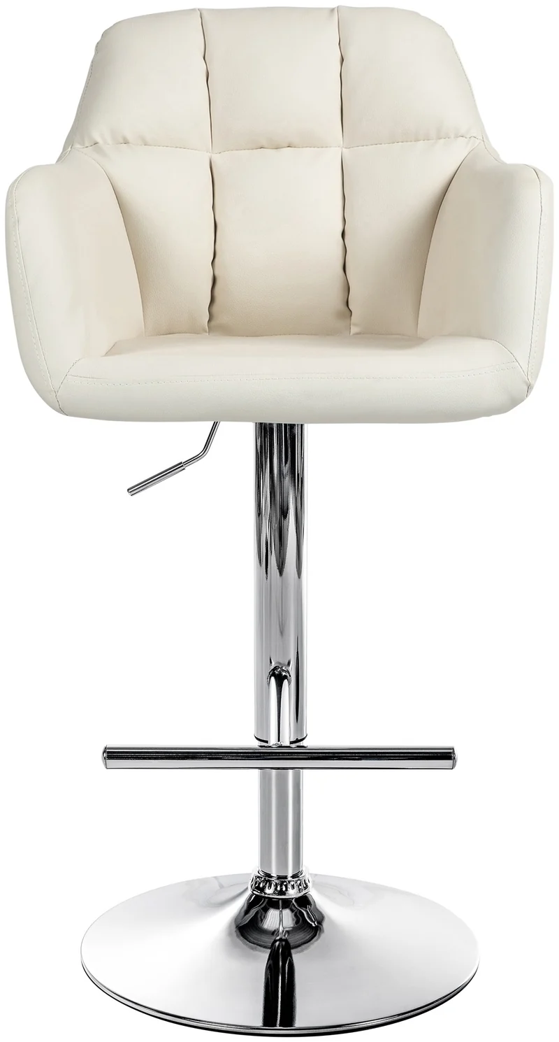 Tabouret de bar chaise haute x1 fonction rotation 360° en PVC crème avec coutures décoratives piètement métal chromé 10_0005255