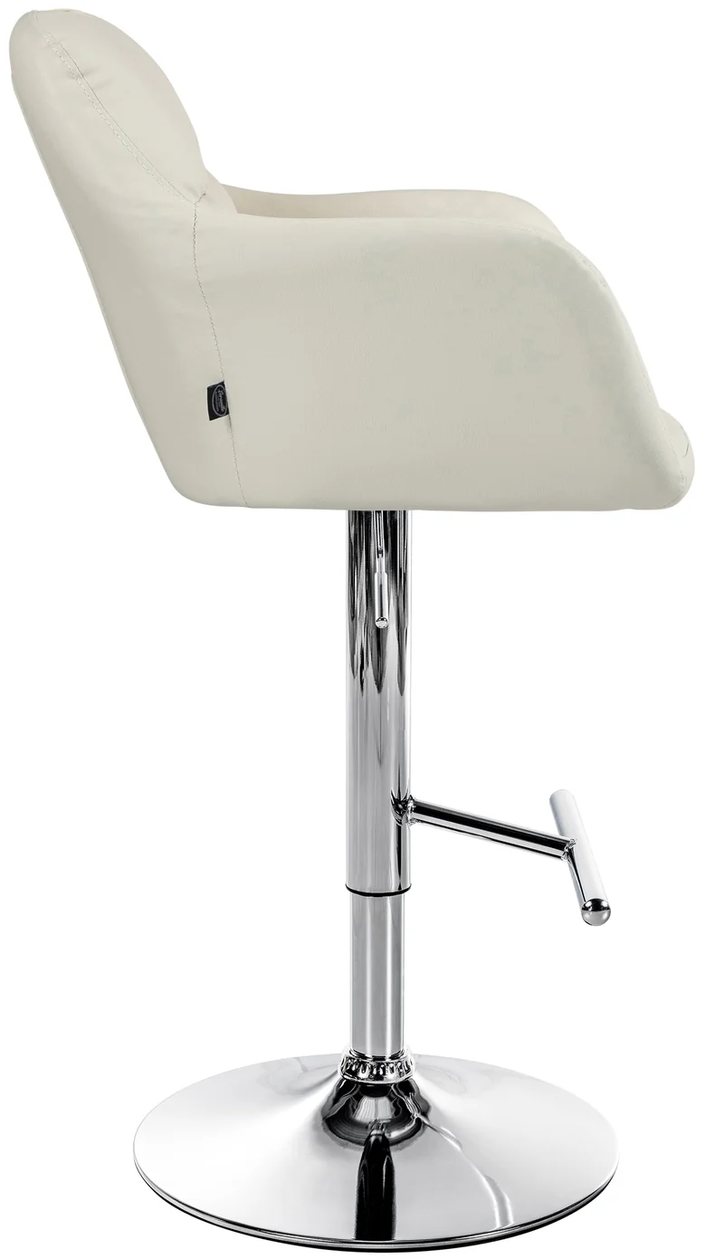 Tabouret de bar chaise haute x1 fonction rotation 360° en PVC crème avec coutures décoratives piètement métal chromé 10_0005255