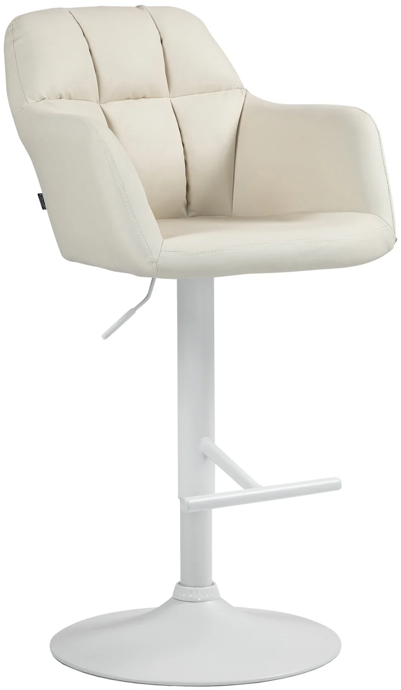 Tabouret de bar chaise haute x1 fonction rotation 360° en similicuir crème avec coutures décoratives piètement métal blanc 10_0006676
