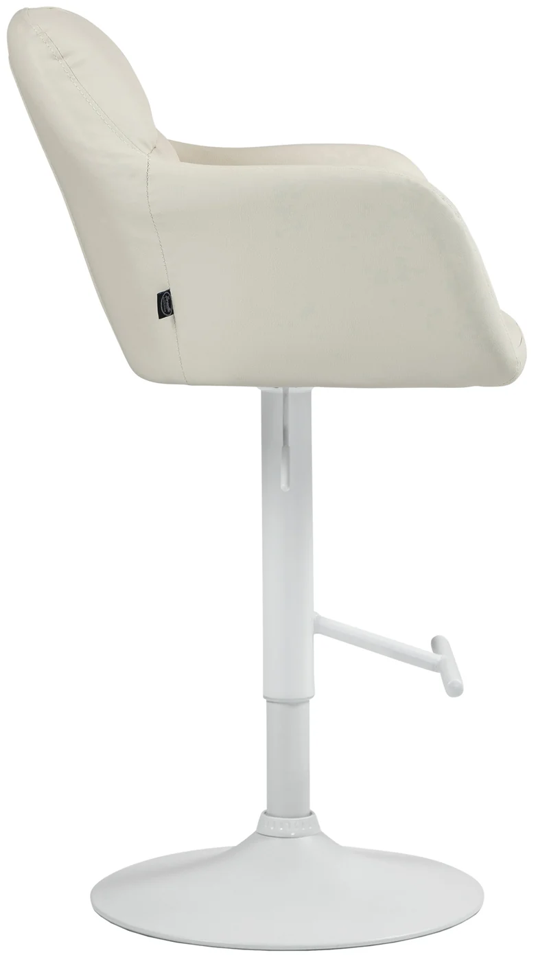 Tabouret de bar chaise haute x1 fonction rotation 360° en similicuir crème avec coutures décoratives piètement métal blanc 10_0006676