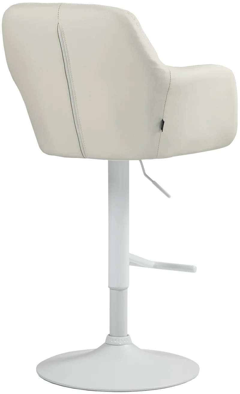 Tabouret de bar chaise haute x1 fonction rotation 360° en similicuir crème avec coutures décoratives piètement métal blanc 10_0006676