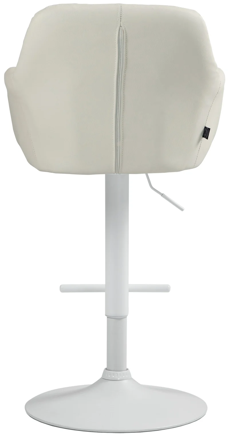 Tabouret de bar chaise haute x1 fonction rotation 360° en similicuir crème avec coutures décoratives piètement métal blanc 10_0006676