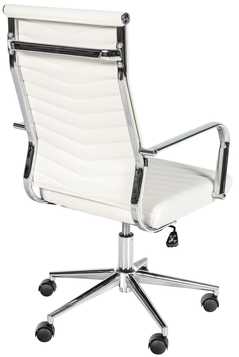 Fauteuil de bureau design ergonomique inclinaison intégrée avec accoudoirs en similicuir blanc et métal chromé 10_0007073