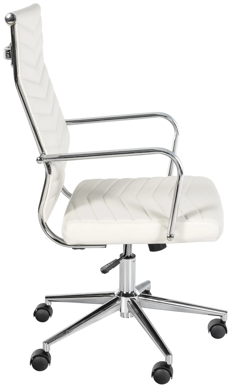 Fauteuil de bureau design ergonomique inclinaison intégrée avec accoudoirs en similicuir blanc et métal chromé 10_0007073