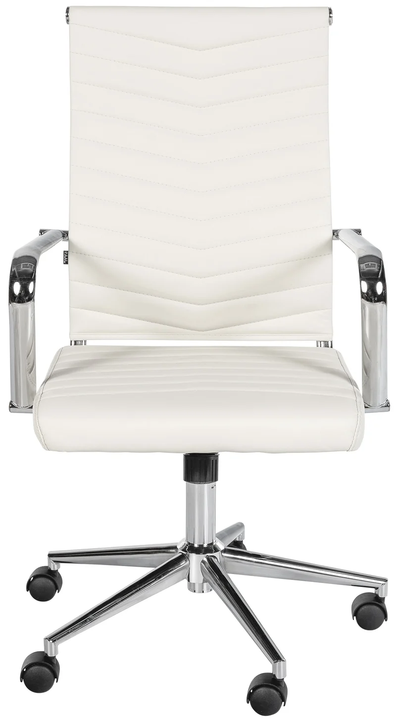 Fauteuil de bureau design ergonomique inclinaison intégrée avec accoudoirs en similicuir blanc et métal chromé 10_0007073