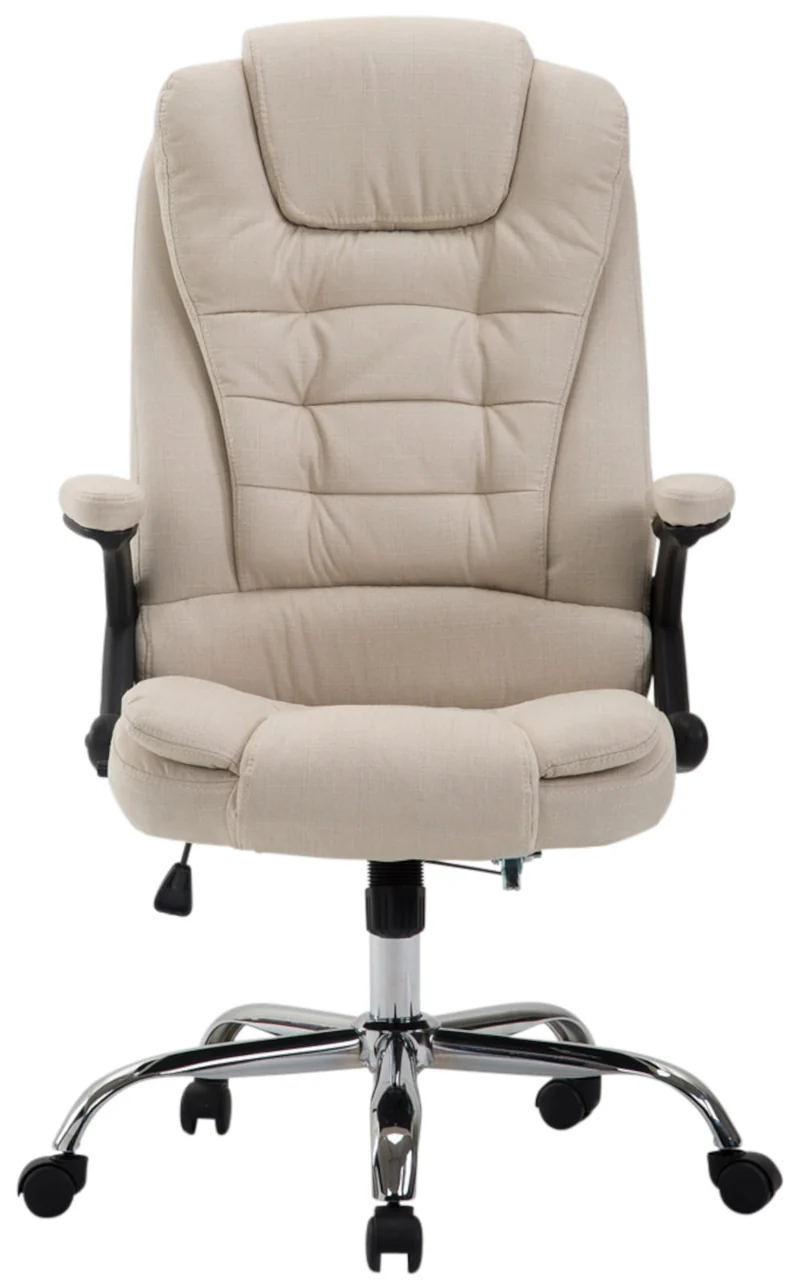 Fauteuil de bureau XXL sur roulettes confortablement rembourrés avec accoudoirs en tissu crème et métal chromé 10_0002663