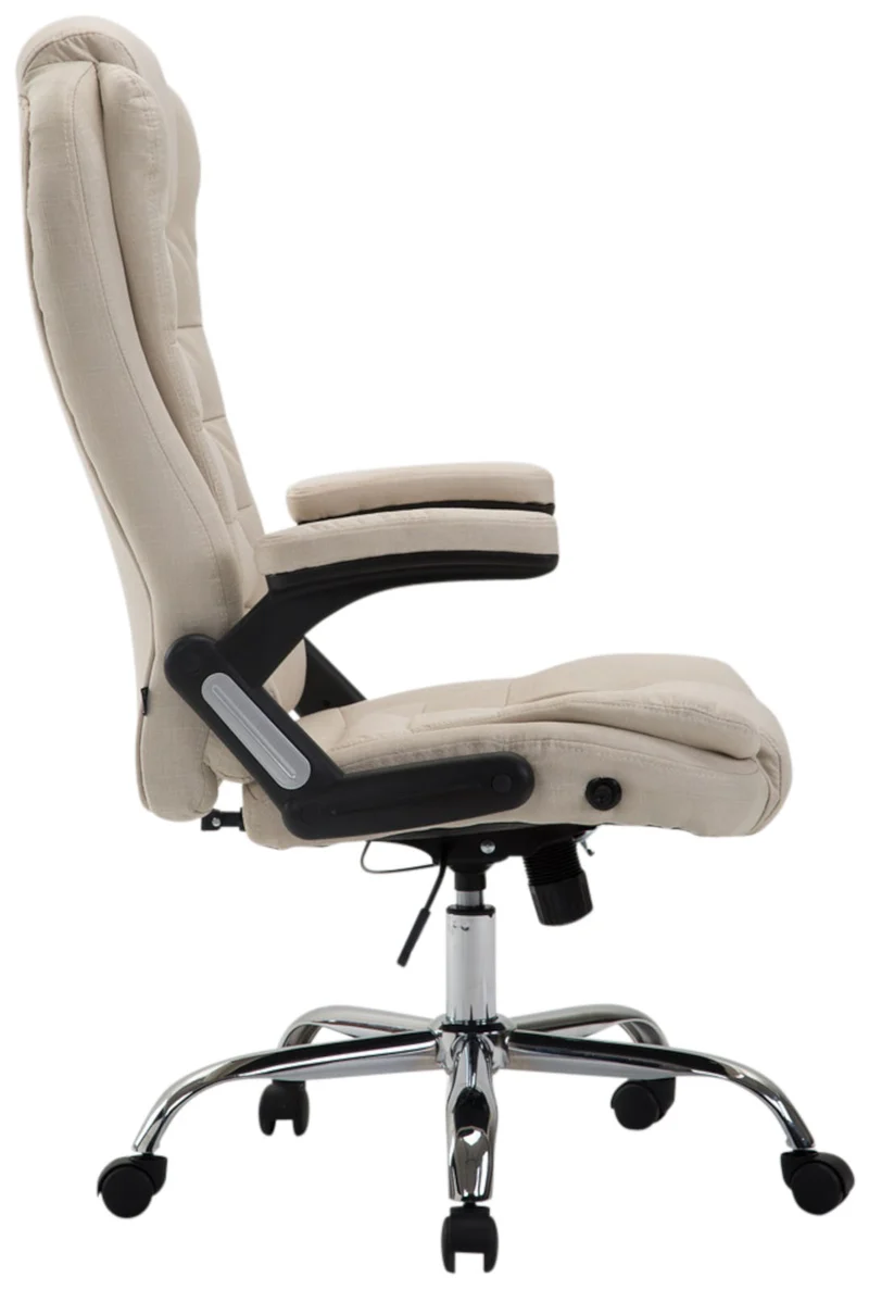 Fauteuil de bureau XXL sur roulettes confortablement rembourrés avec accoudoirs en tissu crème et métal chromé 10_0002663