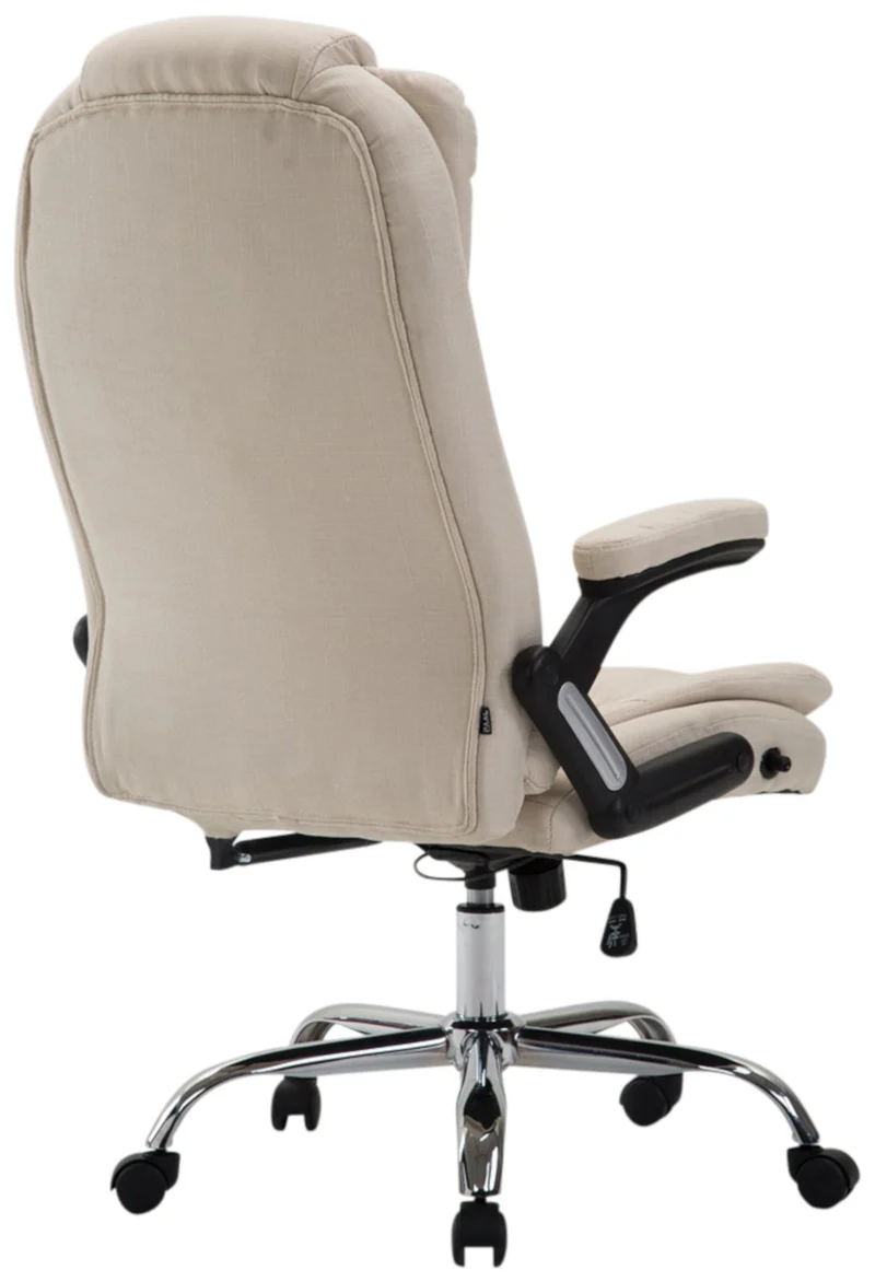 Fauteuil de bureau XXL sur roulettes confortablement rembourrés avec accoudoirs en tissu crème et métal chromé 10_0002663