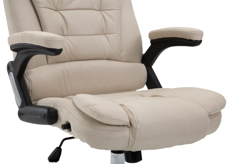 Fauteuil de bureau XXL sur roulettes confortablement rembourrés avec accoudoirs en tissu crème et métal chromé 10_0002663