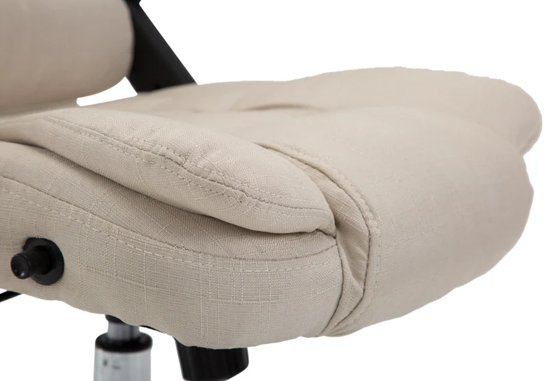 Fauteuil de bureau XXL sur roulettes confortablement rembourrés avec accoudoirs en tissu crème et métal chromé 10_0002663