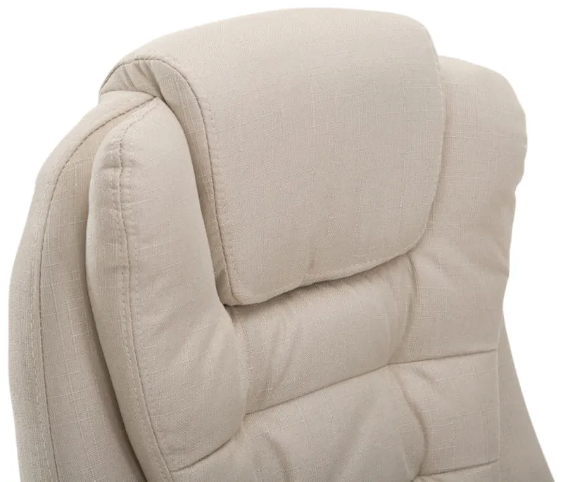 Fauteuil de bureau XXL sur roulettes confortablement rembourrés avec accoudoirs en tissu crème et métal chromé 10_0002663