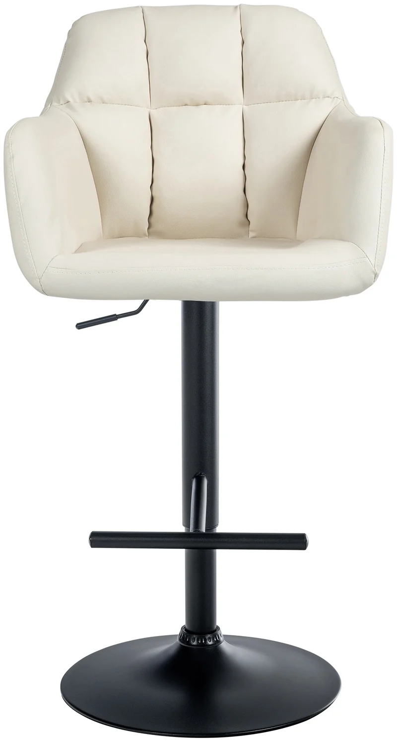 Tabouret de bar chaise haute x1 fonction rotation 360° en PVC crème avec coutures décoratives piètement métal noir 10_0005260