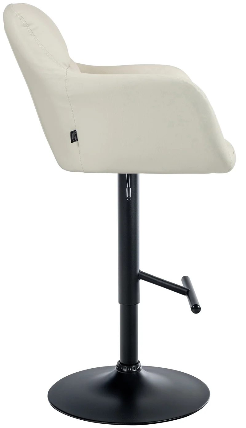Tabouret de bar chaise haute x1 fonction rotation 360° en PVC crème avec coutures décoratives piètement métal noir 10_0005260
