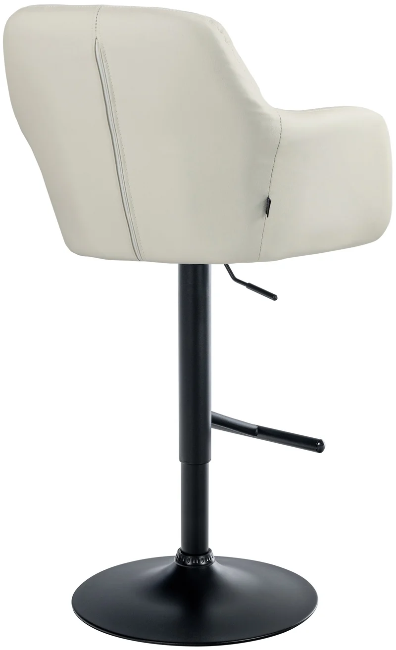 Tabouret de bar chaise haute x1 fonction rotation 360° en PVC crème avec coutures décoratives piètement métal noir 10_0005260