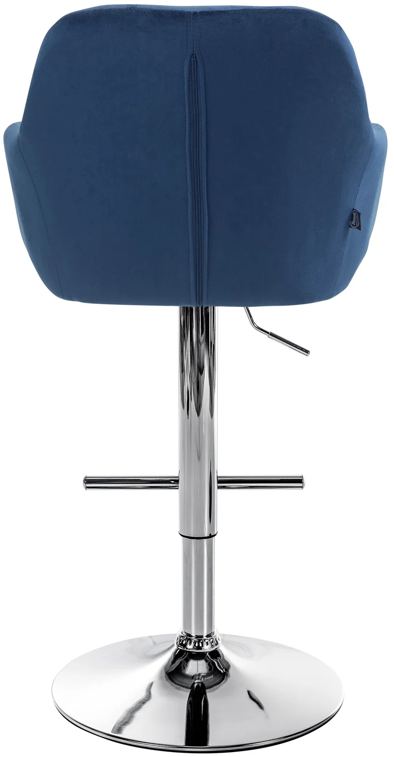 Tabouret de bar chaise haute x1 fonction rotation 360° en velours bleu avec coutures décoratives piètement métal chromé 10_0005265