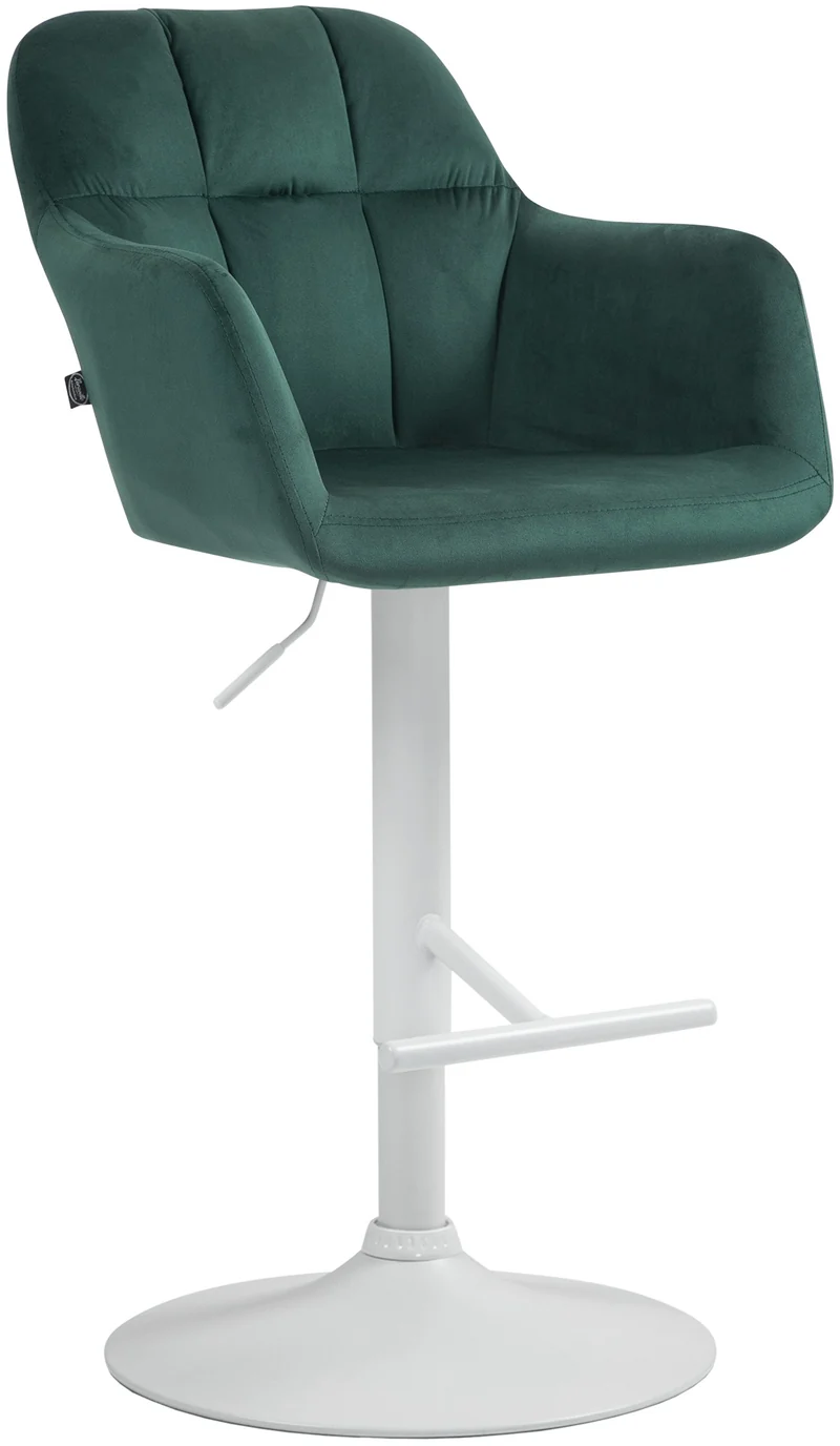 Tabouret de bar chaise haute x1 fonction rotation 360° en velours vert avec coutures décoratives piètement métal blanc 10_0006863
