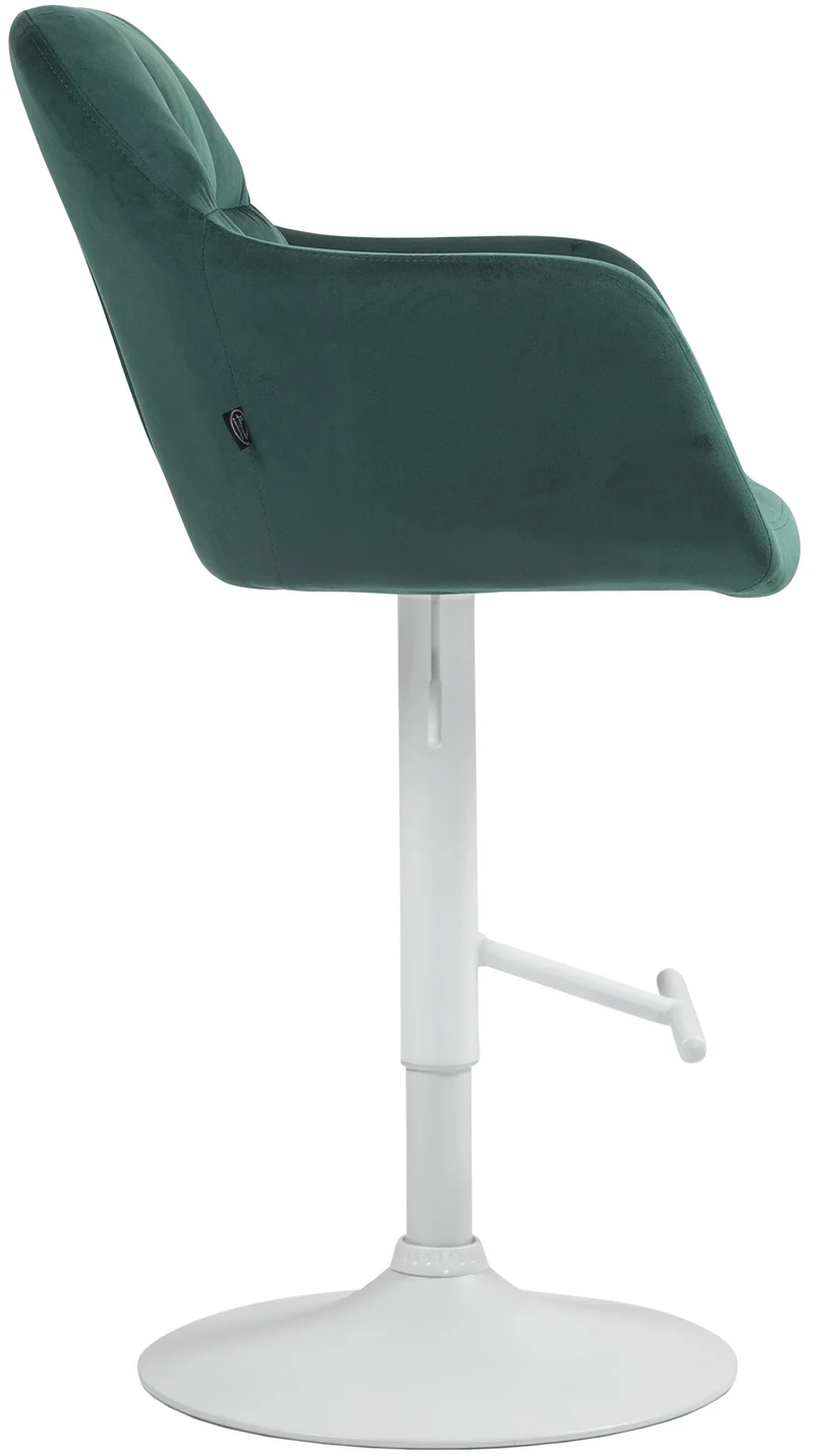 Tabouret de bar chaise haute x1 fonction rotation 360° en velours vert avec coutures décoratives piètement métal blanc 10_0006863